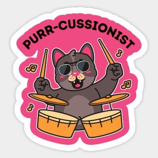 Purr-cussionist Funny Drummer Cat Puns Sticker